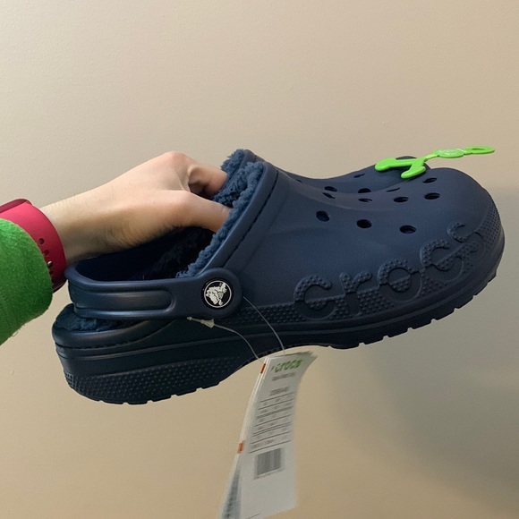 Navy Blue Fur-Lined Crocs - Picture 3 of 13